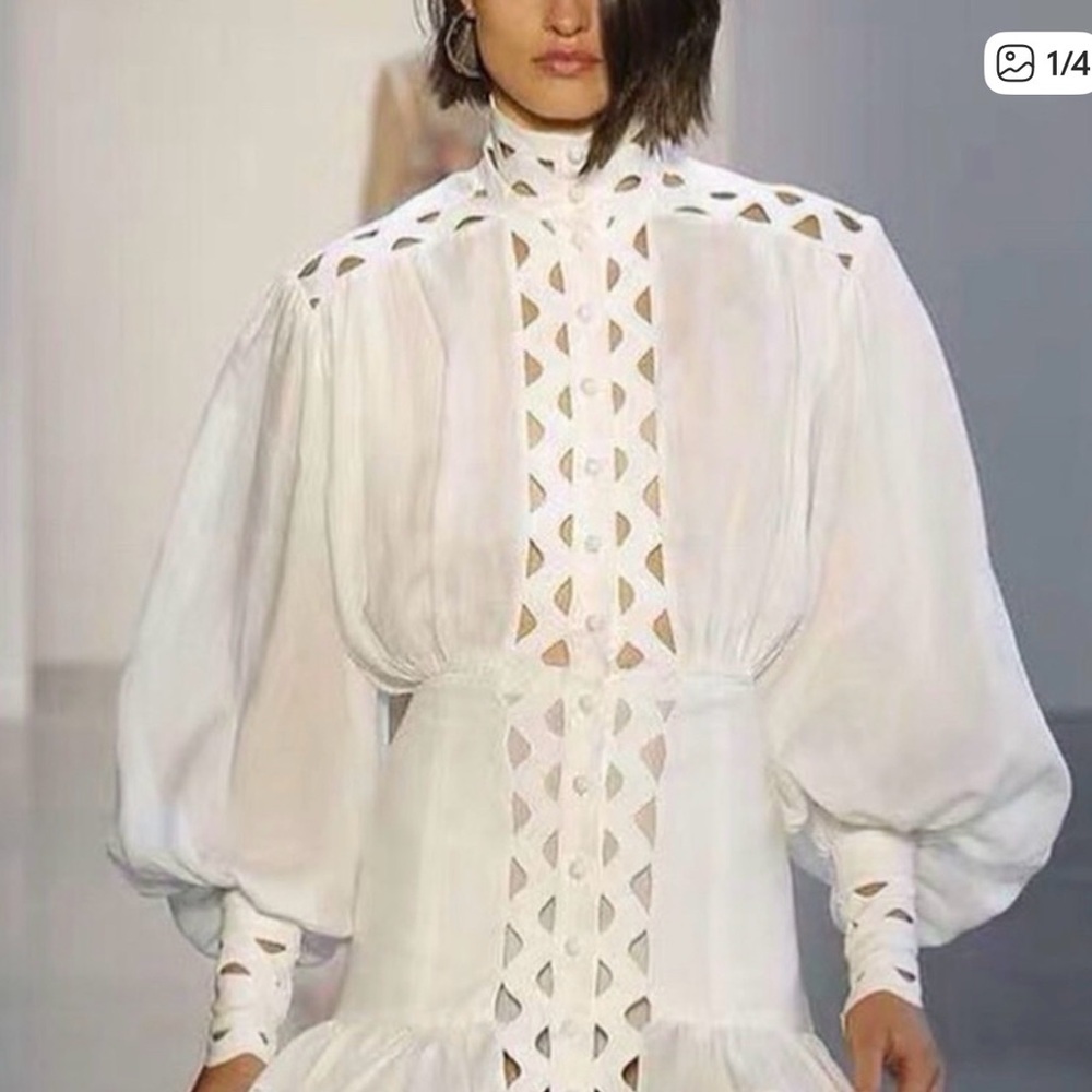 ZIMMERMANN Ninety-Six Wave Cutout Rickrack Trim Peplum White Dress